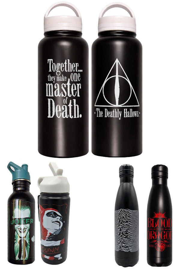 Printed Stainless Steel Water Bottle – Reusable Black Bottle with Harry Potter, Joker & Movie Designs