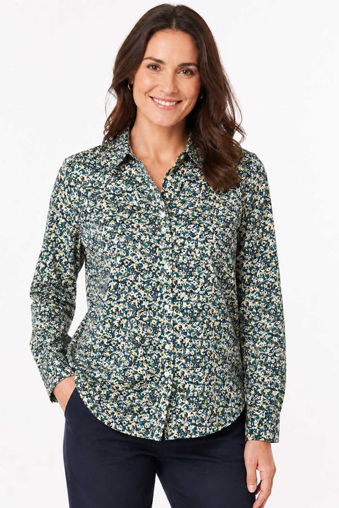 Women Green Long Sleeve Collared Shirt