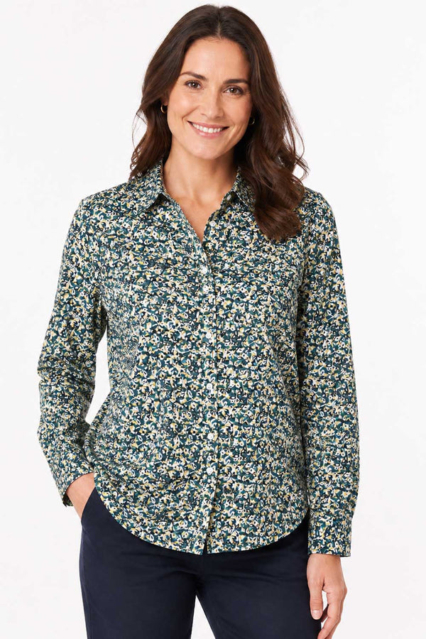 Women Green Long Sleeve Collared Shirt