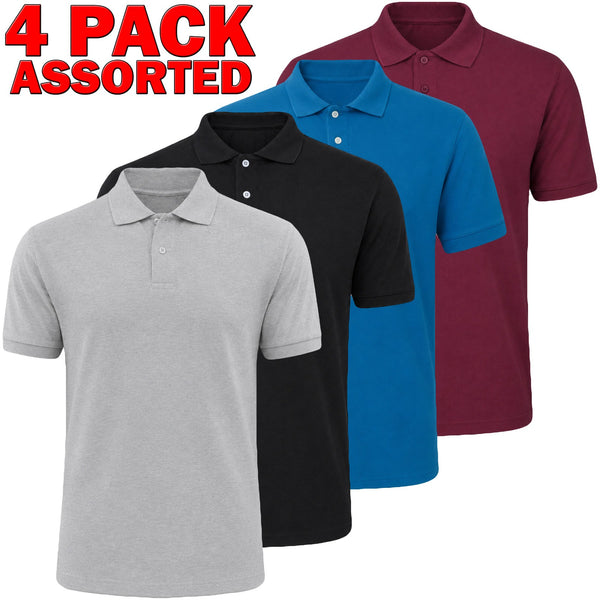 4 Pack Men's Ribbed Collar Polo Shirts
