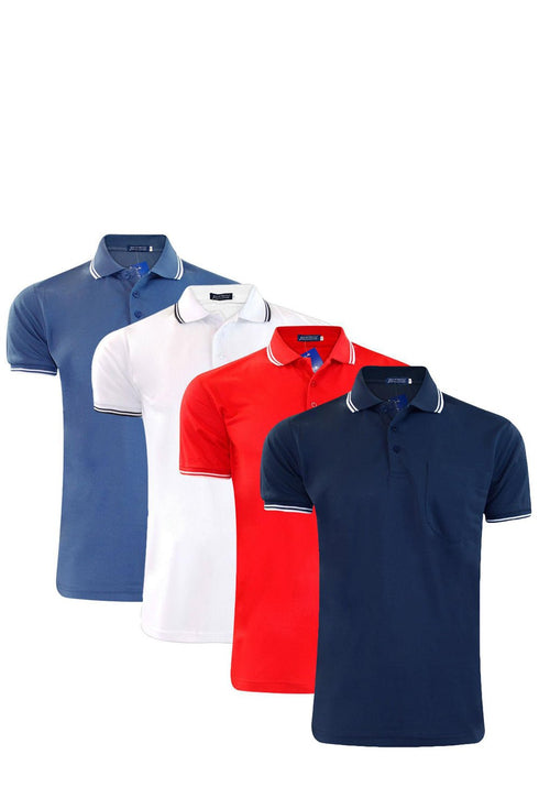 Mens Plain Pique Tipping Collar T Shirt - 4 Pack