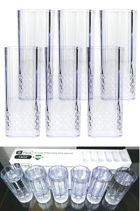 6 Pack Clear Crystal Reusable Highball Tumblers