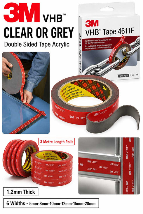 3M VHB Double Sided Acrylic Tape - Clear or Grey