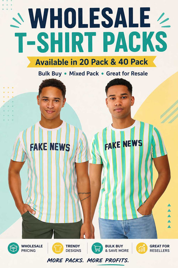 Men's Crew Neck Short Sleeve Striped T-shirt - 20/40 Pack - From £1.00 Per Unit