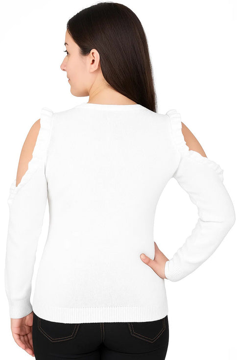 Ladies Cold Shoulder Ruffle Knit Top