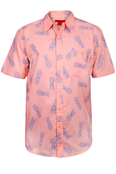 Mens Coral Pineapple Print Hawaiian Shirt