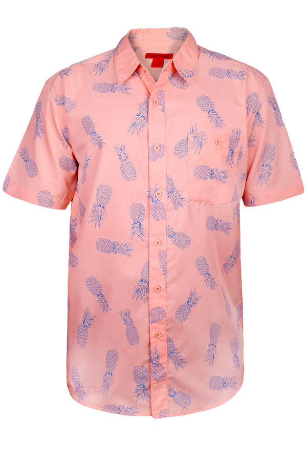 Mens Coral Pineapple Print Hawaiian Shirt