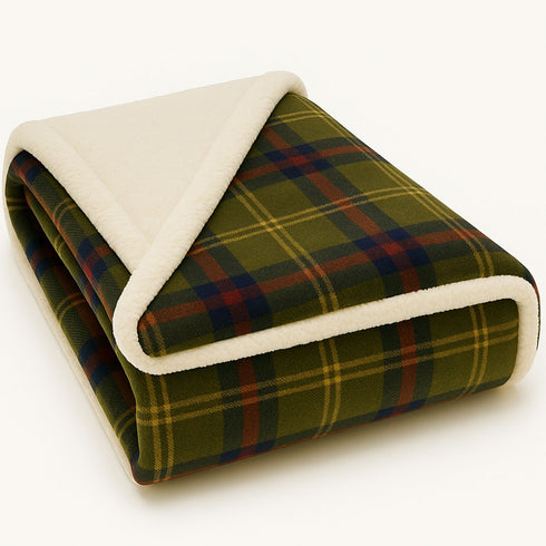 Plaid Sherpa Fleece Blanket | Reversible Sofa & Bed Throw