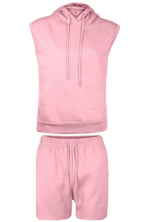 Womens Sleeveless Hoodie Short Set