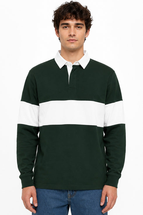 Men’s Long Sleeve Single Striped Rugby Polo Shirt