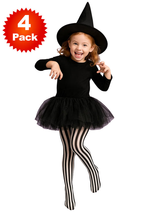 Kids Black and White Striped Leggings | Halloween Costume Tights - 2/4 Pack