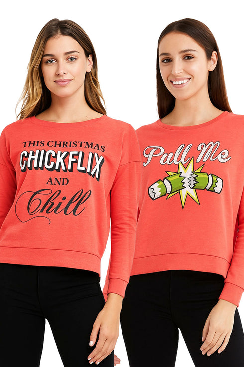 Women’s Christmas Sweatshirt 2 Pack – Festive Holiday Slogan Jumpers