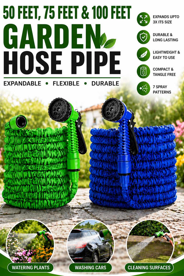 Expandable Garden Hose Pipe Extra Long Flexible Anti-Kink Spray Gun - 50/75/100 Feet