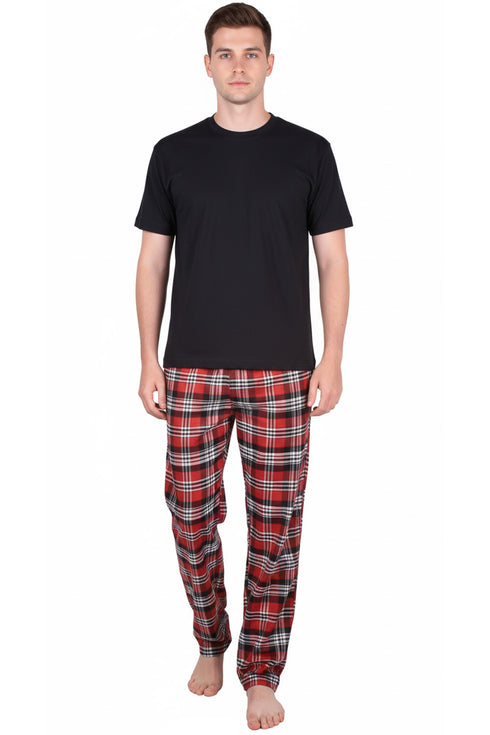 Mens Woven Lounge Polycotton T-Shirt Pajama Set