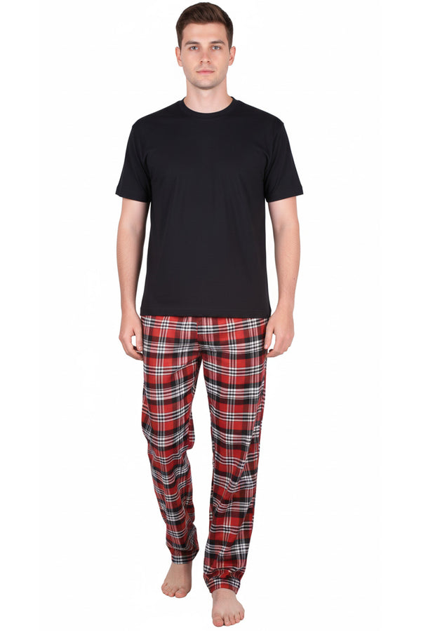 Mens Woven Lounge Polycotton T-Shirt Pajama Set