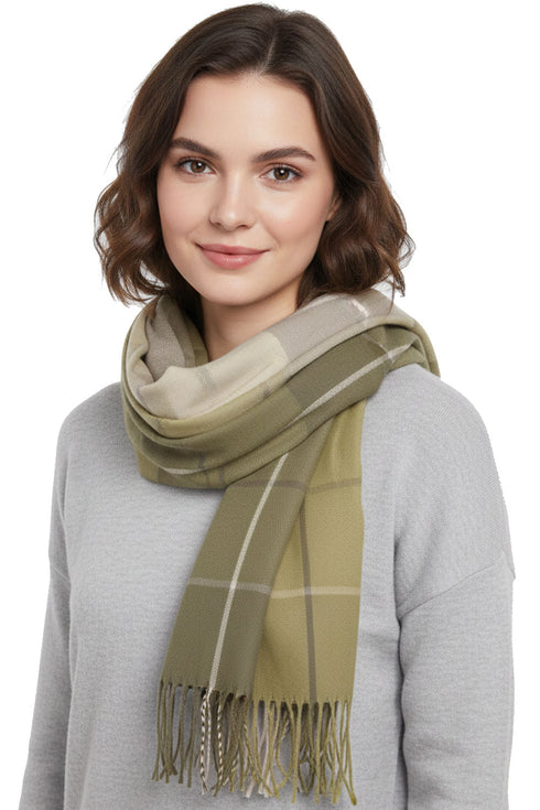 Women’s Checked Winter Scarf – Soft Tartan Blanket Wrap with Tassels