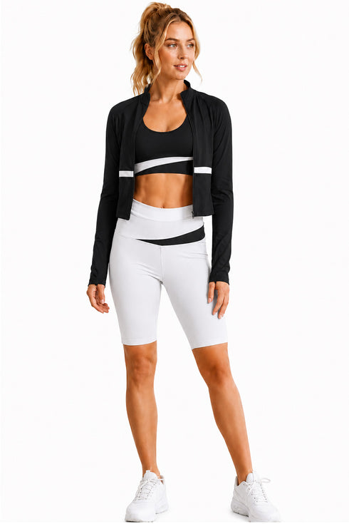 3 Piece Women’s Activewear Set with Sports Bra, Jacket & Cycling Shorts
