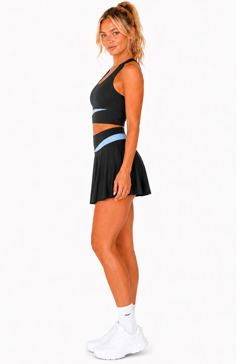 Women’s Pleated Tennis Skirt Set with Racer-back Crop Top