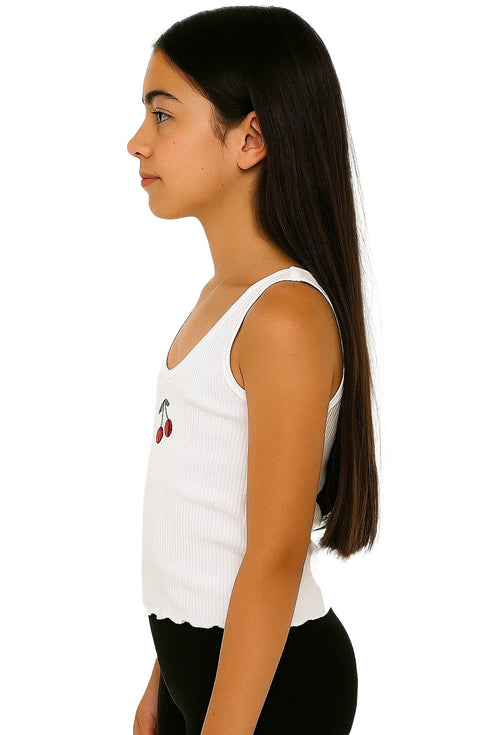 Kids Girls White Cherry Embroidered Sleeveless Crop Top | Age 10-12 Years
