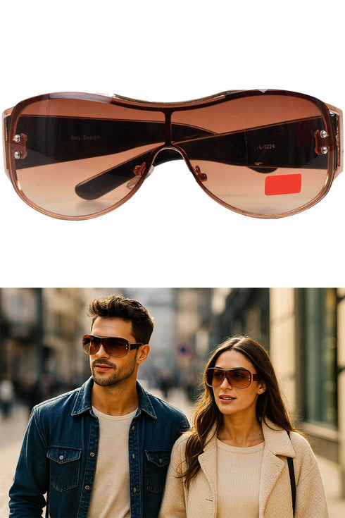 Stylish Oversized Shield Sunglasses – Brown Tinted UV Protection Shades