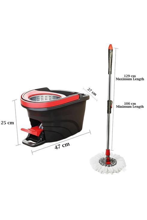 360° Spin Mop and Bucket Set with 2 Refill Heads – Foot Pedal, Stainless Steel Wringer