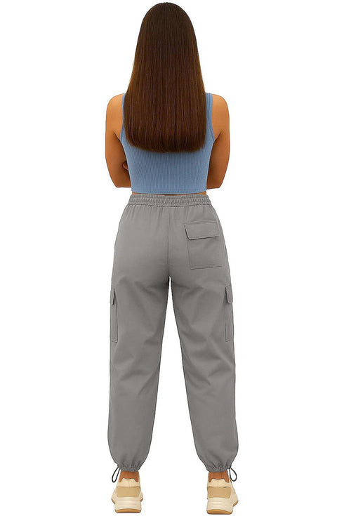 Womens Baggy Cargo Trousers – Drawstring Waist, Loose Fit Combat Pants with Pockets