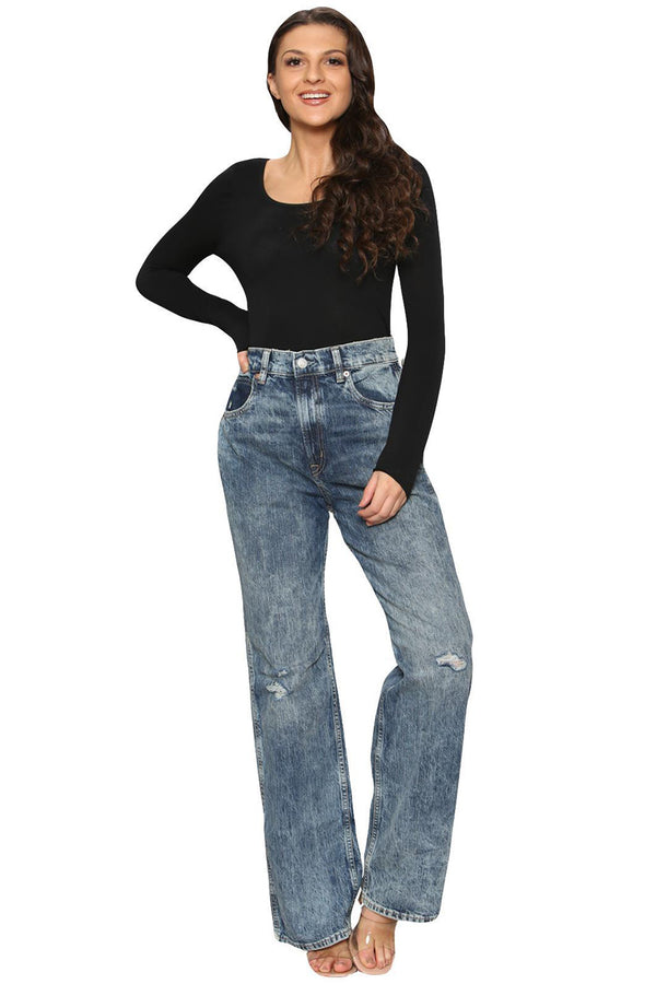 Women’s High Waist Acid Wash Ripped Straight Leg Jeans