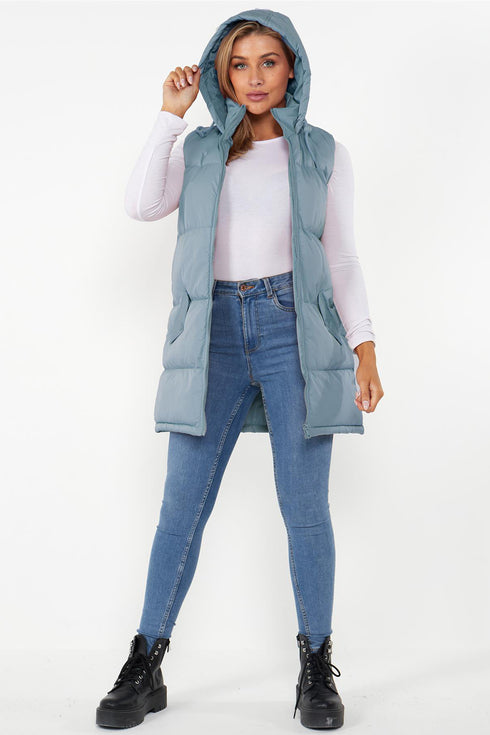 Ladies Longline Hooded Puffer Gilet
