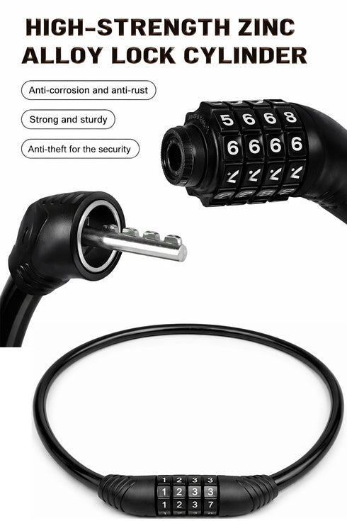 Bike Cable Lock with Combination 1.25m – Heavy Duty Anti-Theft