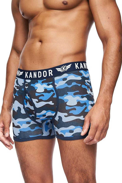 5 Pack Kandor Men’s Boxer Briefs Multipack – Cotton Stretch Underwear with Camo, Solid & Contrast Waistband