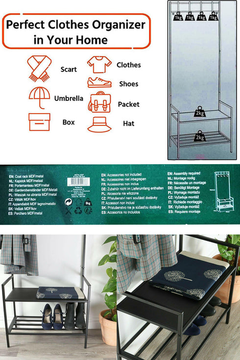 2-Tier Metal Coat Rack & Shoe Organizer