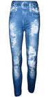Women’s Ripped Denim Print Jeggings – High Waist Stretch Skinny Jeans with Faux Belt Design