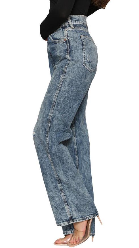Women’s High Waist Acid Wash Ripped Straight Leg Jeans