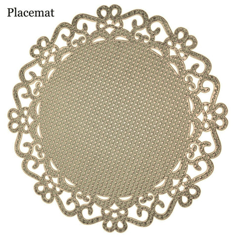 4 Pack Round Gold PVC Placemats & Coasters