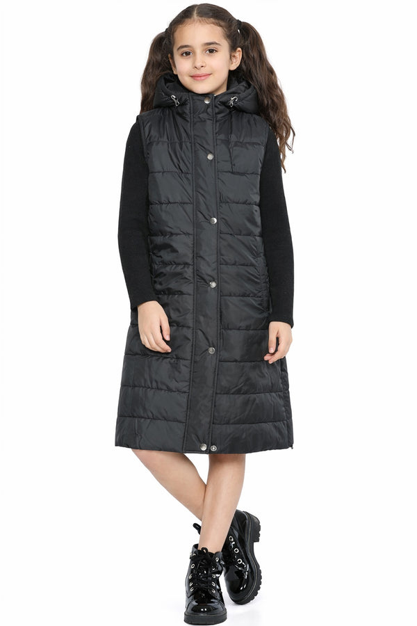 Kids Long Gilet Hooded Puffer Jacket