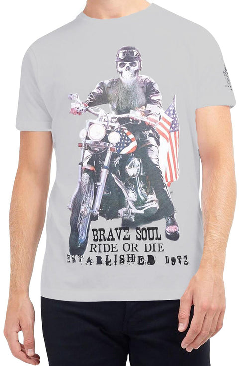 Men’s Brave Soul Ride or Die Graphic T-Shirt – Biker Skull Motorcycle Print