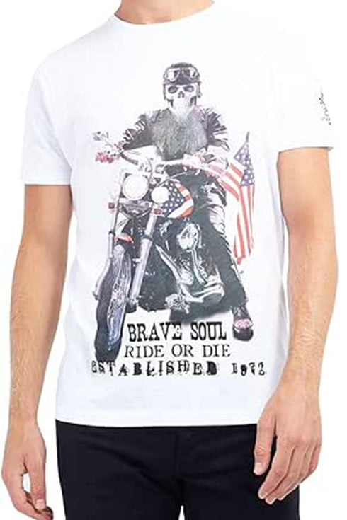 Men’s Brave Soul Ride or Die Graphic T-Shirt – Biker Skull Motorcycle Print
