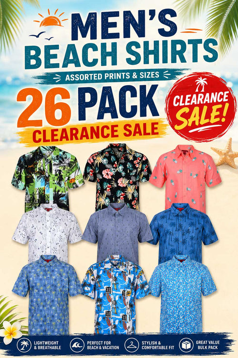 26 Pack Men’s Assorted Short Sleeve Beach Shirts - From £3.46 Per Unit