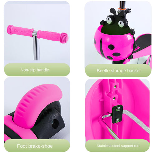 5in 1 Kids Adjustable Height Ladybug Scooter