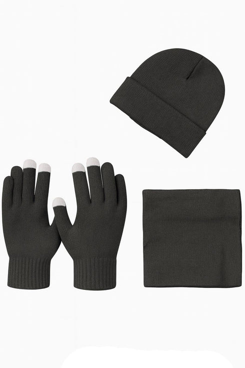 Unisex Winter Hat, Neck Warmer & Touchscreen Gloves Set – 3 Pieces Knit Cold Weather Accessories