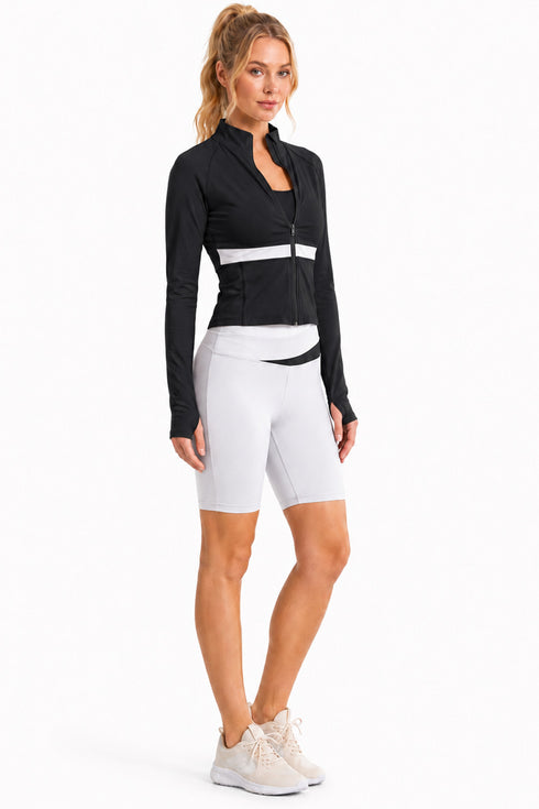 3 Piece Women’s Activewear Set with Sports Bra, Jacket & Cycling Shorts