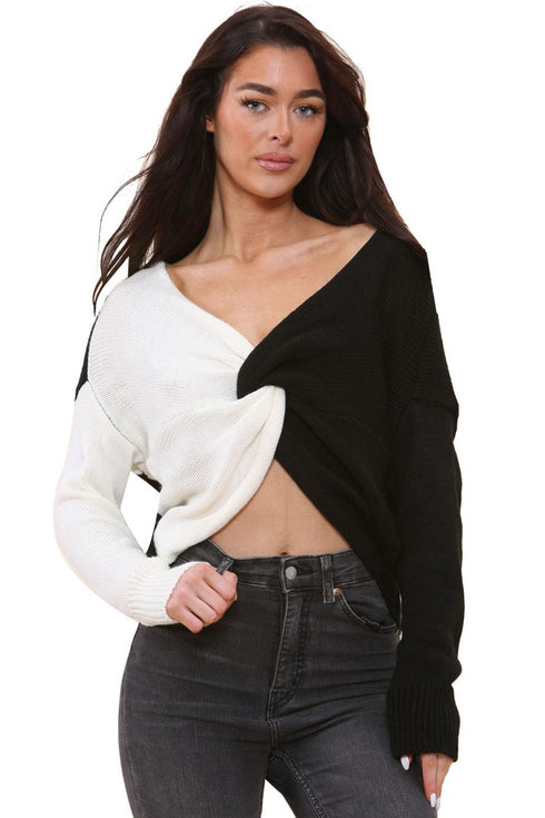 Women’s Black & White Twist Front Knitted Top