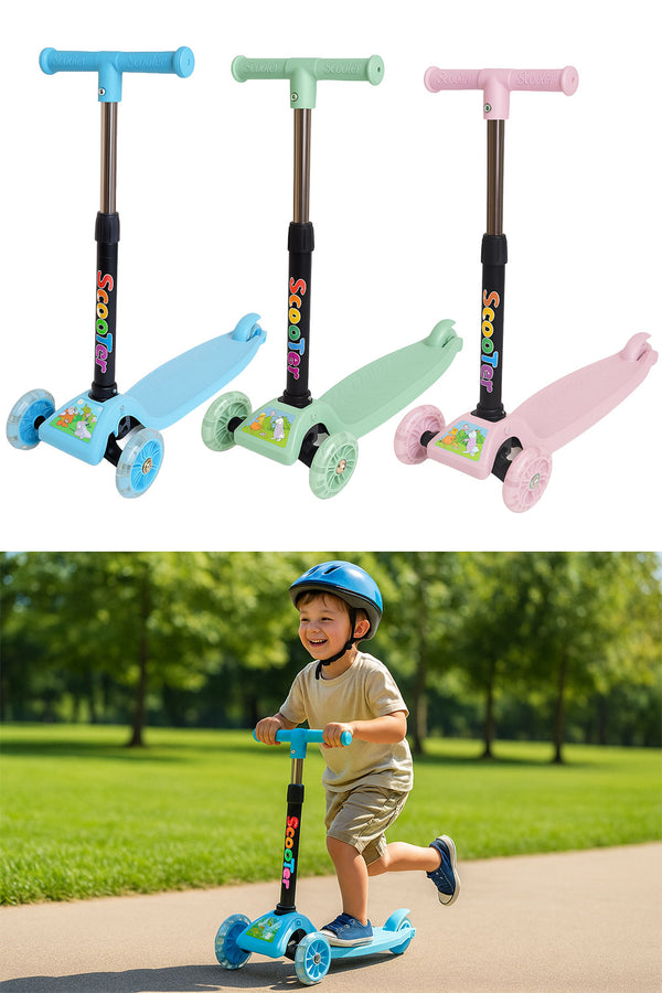 3-Wheel Kids Scooter with LED Light-Up Wheels – Adjustable Height & Foldable Design for Boys and Girls