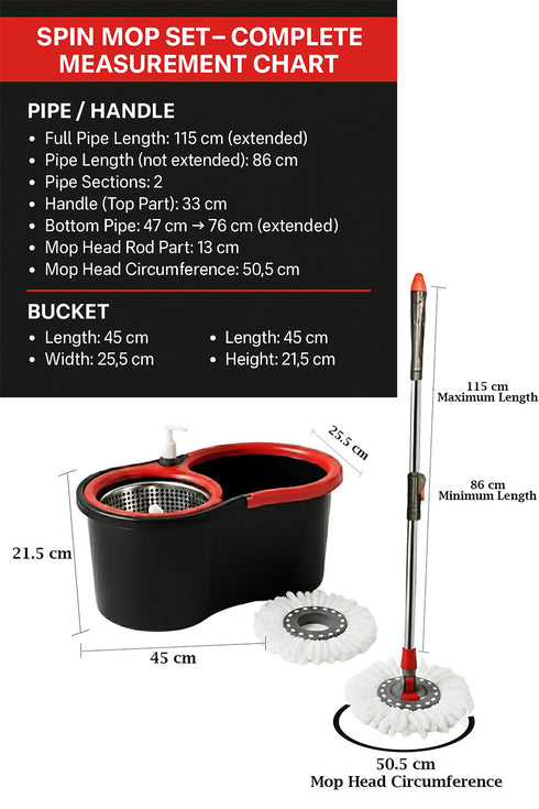 360° Spin Mop with Bucket & 2 Mop Heads | Self-Wringing Floor Cleaning Set