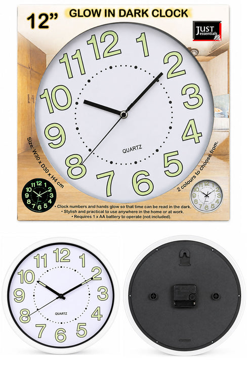 Quartz Glow in the Dark Wall Clock - 12 Inch