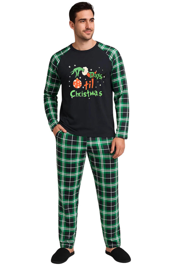 Men’s Green Plaid Christmas Pajamas Set - Printed Long Sleeve Holiday Sleepwear Set