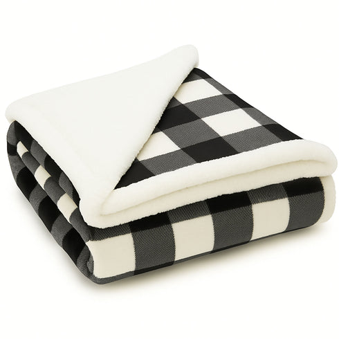 Plaid Sherpa Fleece Blanket | Reversible Sofa & Bed Throw