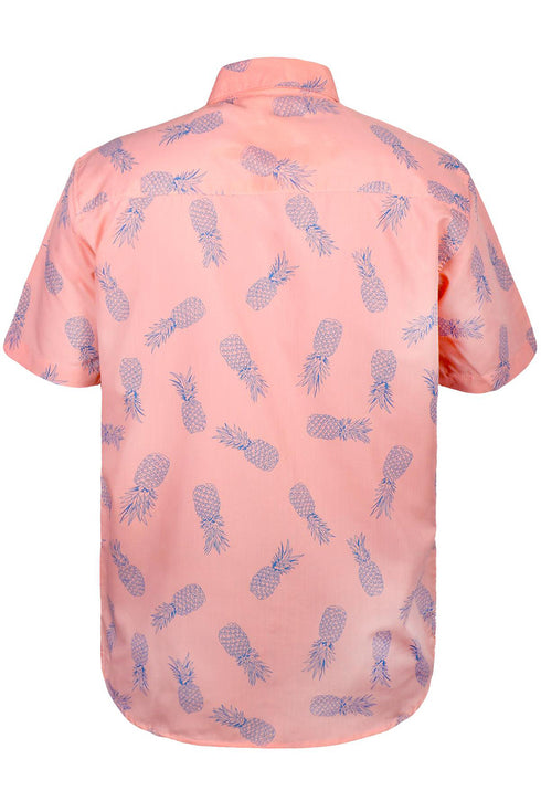 Mens Coral Pineapple Print Hawaiian Shirt