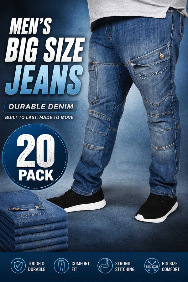 20 Pack Men's Raptor Plus Size Jeans - From £4.99 Per Unit