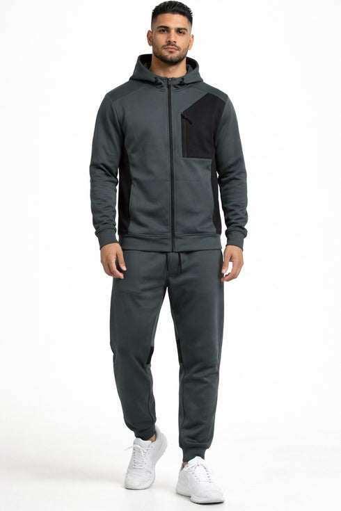 Men’s Zip-Up Hooded Tracksuit Set – Slim Fit Hoodie & Jogger Set